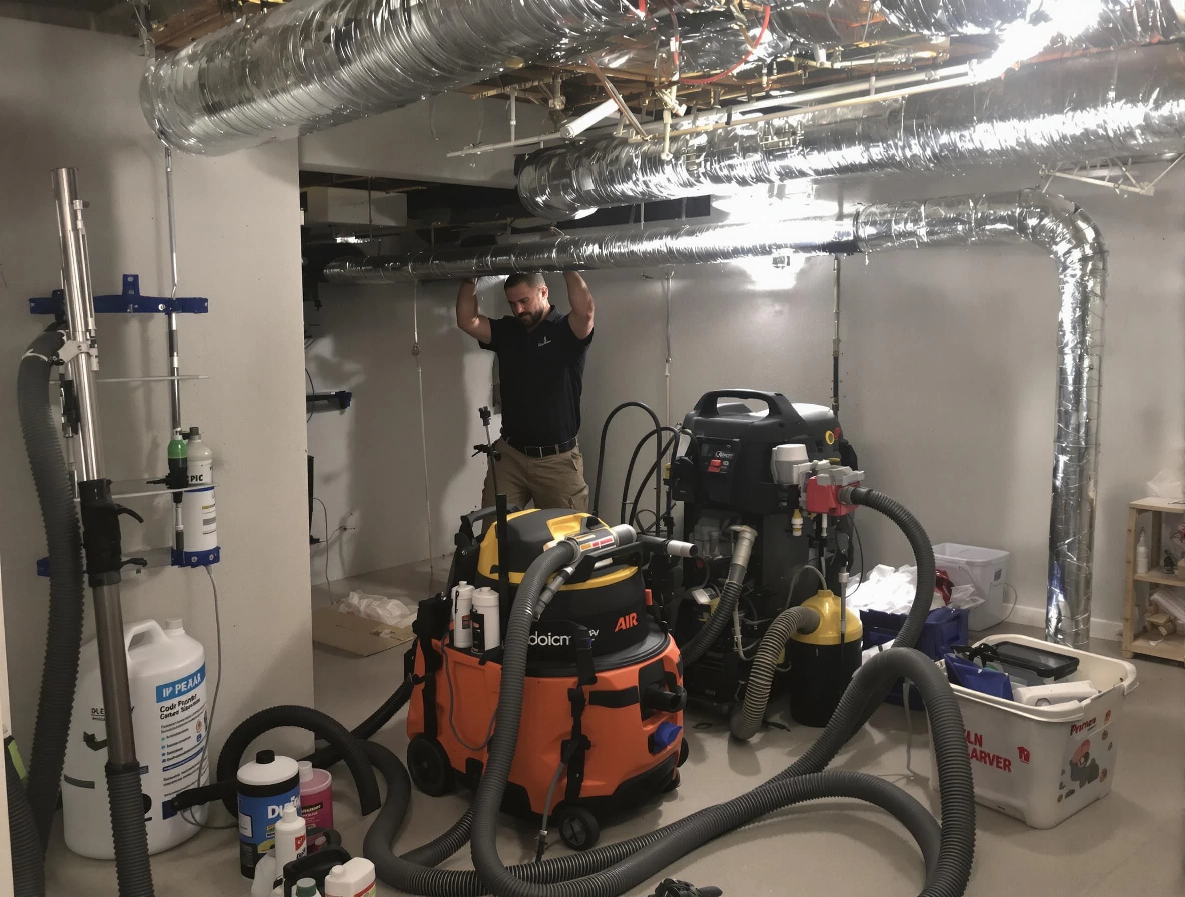Brighton Air Duct Cleaning specialist performing professional mold removal from air ducts using safety equipment in Brighton